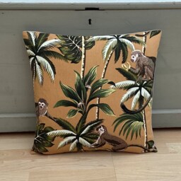 Handmade Double Sided Jungle Tropical Monkey Ochre Brown Green Palm Leaf Throw Pillow Sham Cushion Cover - thumbnail 2