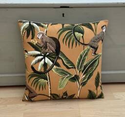 Handmade Double Sided Jungle Tropical Monkey Ochre Brown Green Palm Leaf Throw Pillow Sham Cushion Cover