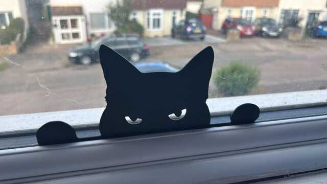 Peekaboo Kitty Window Decor, Halloween Black Cat Silhouette, Gothic 3D Printed, Peeking Window Cat - image 1