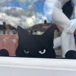Peekaboo Kitty Window Decor, Halloween Black Cat Silhouette, Gothic 3D Printed, Peeking Window Cat - thumbnail 3