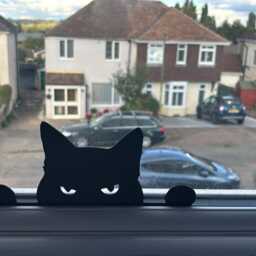 Peekaboo Kitty Window Decor, Halloween Black Cat Silhouette, Gothic 3D Printed, Peeking Window Cat - thumbnail 2