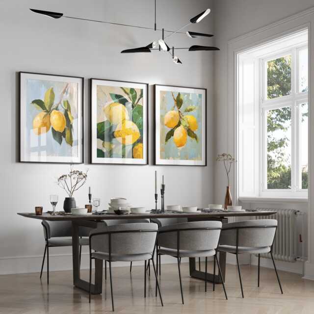 Set Of 3 Lemon Fruit Art Prints, Wall , Citrus Print, Home Decor, Kitchen Wall Art, Lemons Poster , Bedroom Prints , Home Decor - image 1