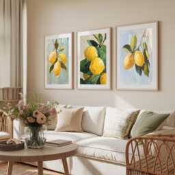 Set Of 3 Lemon Fruit Art Prints, Wall , Citrus Print, Home Decor, Kitchen Wall Art, Lemons Poster , Bedroom Prints , Home Decor - thumbnail 2