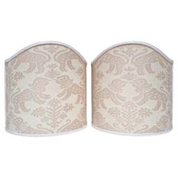 Pair Of Wall Sconce Clip-On Shield Shades Fortuny Fabric Monotones Richelieu Pattern Half Lampshade - Handmade in Italy - thumbnail 1
