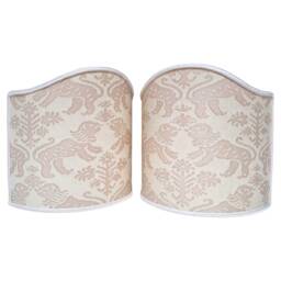 Pair Of Wall Sconce Clip-On Shield Shades Fortuny Fabric Monotones Richelieu Pattern Half Lampshade - Handmade in Italy - thumbnail 2