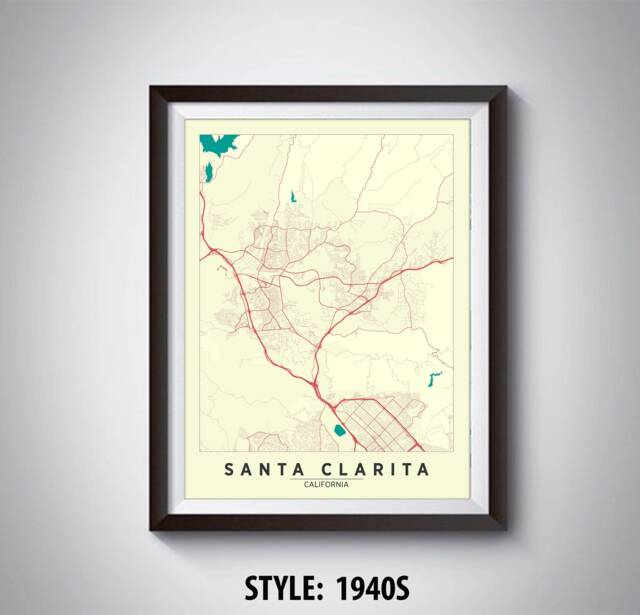 Santa Clarita Ca Map Art Print Vintage Style Office Decor - image 1