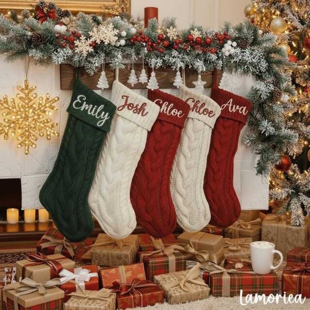 2026 Personalized Christmas Xmas Embroidered Family Name Stockings, Knit Holiday Stockings Gifts - image 1