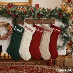 2026 Personalized Christmas Xmas Embroidered Family Name Stockings, Knit Holiday Stockings Gifts - thumbnail 2