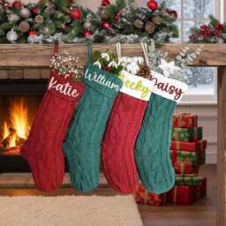 2026 Personalized Christmas Xmas Embroidered Family Name Stockings, Knit Holiday Stockings Gifts - thumbnail 3