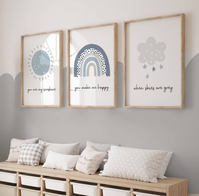 Boys Nursery Prints, Rainbow Prints, Nursery Decor, You Are My Sunshine, Nursery Wall Art, Blue, Boho Nursery, Neutral, Toddler, Playroom, Baby Boy - image 1
