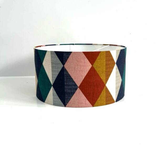 New Blue Geometric Pattern Clark & Denver Diamond Print Multicoloured Lamp Shade Pendant - image 1