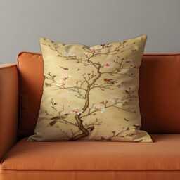 Blossom Bird Cushion Cover, Oriental Floral Pillow Case, Classic Tree Art Decorative Throw Pillowcase - thumbnail 2