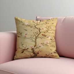 Blossom Bird Cushion Cover, Oriental Floral Pillow Case, Classic Tree Art Decorative Throw Pillowcase - thumbnail 4