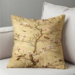 Blossom Bird Cushion Cover, Oriental Floral Pillow Case, Classic Tree Art Decorative Throw Pillowcase - thumbnail 1