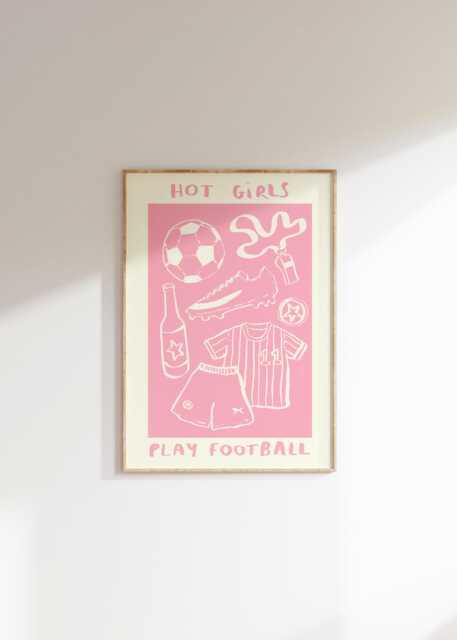 Hot Boys/Girls Play Football Wall Print - Sports Illustration Soccer Poster Game Art Boyfriend Gift Idea Gifts For - image 1