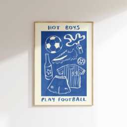 Hot Boys/Girls Play Football Wall Print - Sports Illustration Soccer Poster Game Art Boyfriend Gift Idea Gifts For - thumbnail 2