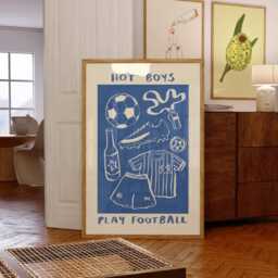 Hot Boys/Girls Play Football Wall Print - Sports Illustration Soccer Poster Game Art Boyfriend Gift Idea Gifts For - thumbnail 3