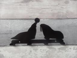 Sealion With Ball & Walrus Silhouette Key Hook Rack - Metal Wall Art - thumbnail 1