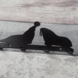 Sealion With Ball & Walrus Silhouette Key Hook Rack - Metal Wall Art - thumbnail 3