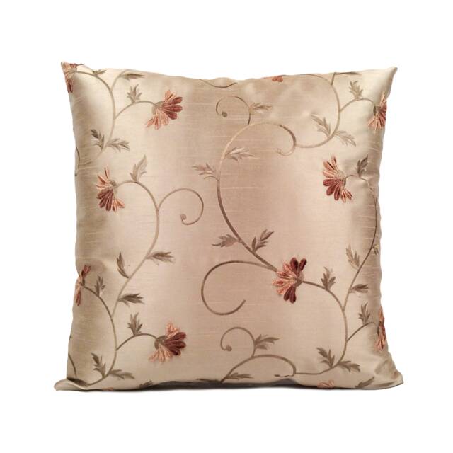 Tan Decorative Throw Pillow Cover, Silk Velour Blend Floral Embroidered Cushion Covers, Accent Designer Trendy Pillowcase, Boutique Pillows - image 1