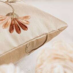 Tan Decorative Throw Pillow Cover, Silk Velour Blend Floral Embroidered Cushion Covers, Accent Designer Trendy Pillowcase, Boutique Pillows - thumbnail 3