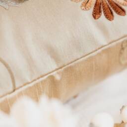 Tan Decorative Throw Pillow Cover, Silk Velour Blend Floral Embroidered Cushion Covers, Accent Designer Trendy Pillowcase, Boutique Pillows - thumbnail 4