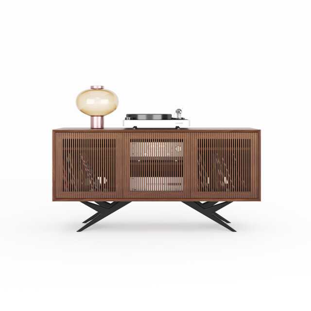 Long Walnut Record Player Stand, Mid Century Modern Media Console - image 1