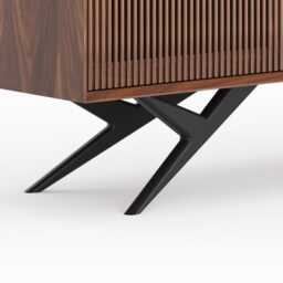 Long Walnut Record Player Stand, Mid Century Modern Media Console - thumbnail 4