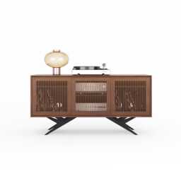 Long Walnut Record Player Stand, Mid Century Modern Media Console - thumbnail 1