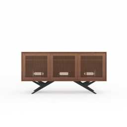 Long Walnut Record Player Stand, Mid Century Modern Media Console - thumbnail 3