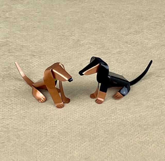 Dachshund Tween Puppy Handmade Copper Sculpture, Collectible Miniature Art Figurine - image 1