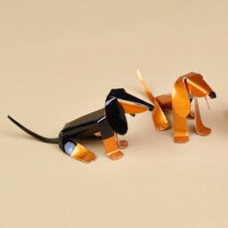 Dachshund Tween Puppy Handmade Copper Sculpture, Collectible Miniature Art Figurine - thumbnail 2