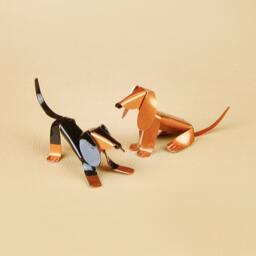 Dachshund Tween Puppy Handmade Copper Sculpture, Collectible Miniature Art Figurine - thumbnail 3