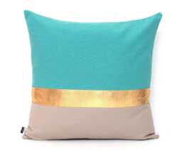 Gold Pillow Cover, Turquoise & Stone Colorblock Design - All Sizes, Home Gifts For You - thumbnail 1