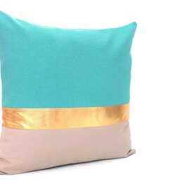 Gold Pillow Cover, Turquoise & Stone Colorblock Design - All Sizes, Home Gifts For You - thumbnail 3