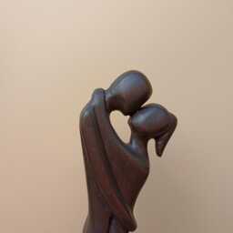 "Hand Carved Wooden Couple Sculpture - ""First Kiss" - thumbnail 4