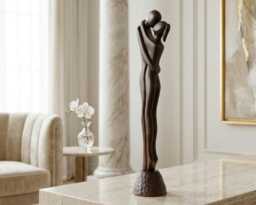 "Hand Carved Wooden Couple Sculpture - ""First Kiss"