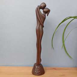 "Hand Carved Wooden Couple Sculpture - ""First Kiss" - thumbnail 2