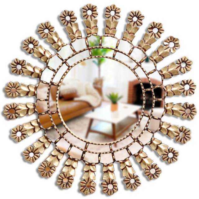 Peruvian Rose Vein Mirror 60 cm Handmade Wall Decor - Carved Wood Round Artistic Statement For Living Room Bathroom - image 1