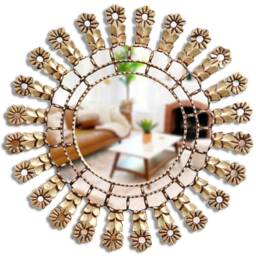 Peruvian Rose Vein Mirror 60 cm Handmade Wall Decor - Carved Wood Round Artistic Statement For Living Room Bathroom - thumbnail 1