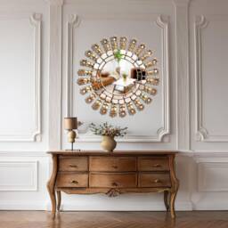 Peruvian Rose Vein Mirror 60 cm Handmade Wall Decor - Carved Wood Round Artistic Statement For Living Room Bathroom - thumbnail 3