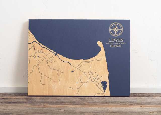 Lewes, Delaware Map - Engraved Wood Coastal Art Sign, Beach House Home Decor Wall Hanging Nautical Print, Unique Personalized Family Gift - image 1