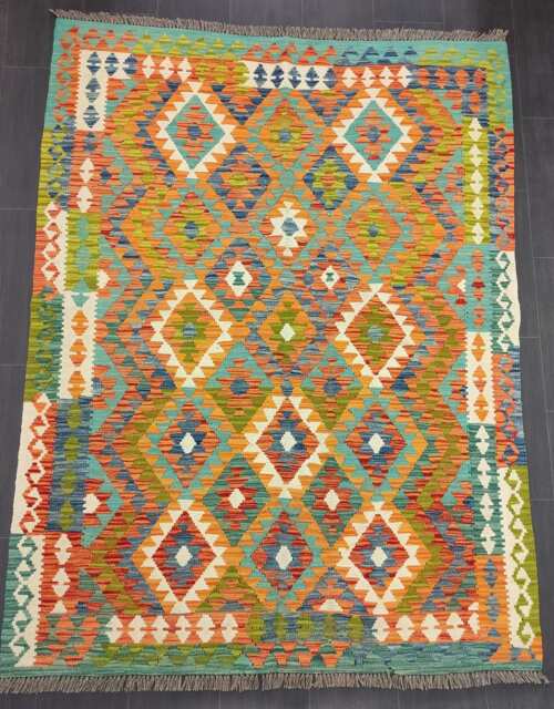Naturalis Kilim Rug, Handmade Artisan Afghan Turkish Aztec Sheep Wool Rug 199x153 cm - image 1