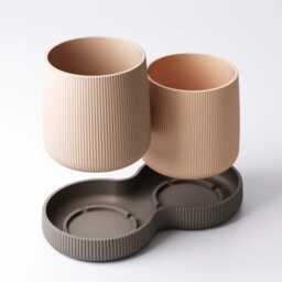 Duo Planter For Desk - Pleated Plant Pot Set With Tray Succulent Minimalist Office Decor Indoor Eco Friendly Gift - thumbnail 3