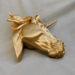 Gold Unicorn Head Wall Mount - 3D Printed Art Decor - thumbnail 3
