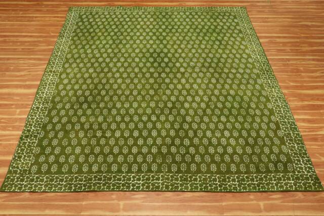 Hand Block Printed Cotton Rug Green Hallway Runner - image 1