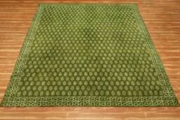 Hand Block Printed Cotton Rug Green Hallway Runner - thumbnail 1