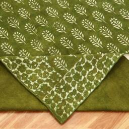Hand Block Printed Cotton Rug Green Hallway Runner - thumbnail 4