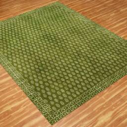 Hand Block Printed Cotton Rug Green Hallway Runner - thumbnail 3