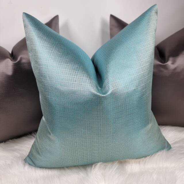 Harlequin Accents Turquoise Luxury Satin Tiny Squares Cushion Cover Textured Fabric, Modern Sofa Bed Pillow - image 1